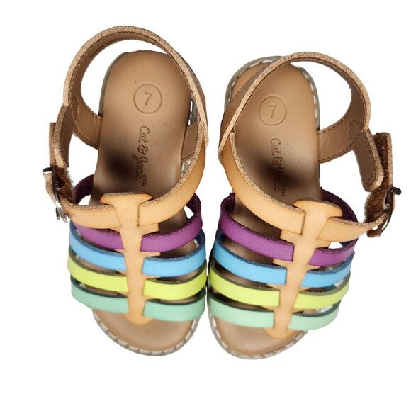 Cat & Jack Girls Rainbow Strappy Sandals Size 7 Velcro Closure Non-Marking Sole - Picture 2 of 9